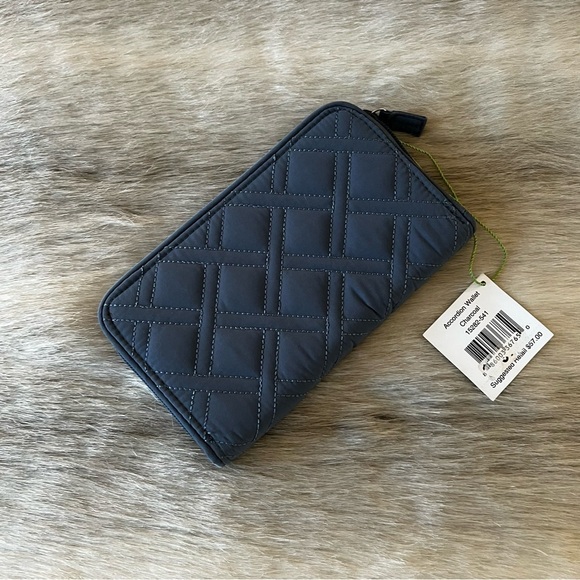 New VERA BRADLEY Charcoal Light Gray Zip Around Accordion Long Wallet Microfiber - Picture 3 of 11